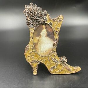 Vintage Ornate Victorian Style Photo Frame Roses Boot Shoe Resin Easel Back